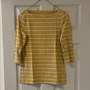 a new day Mustard Yellow and White Striped 3/4 Sleeve Top